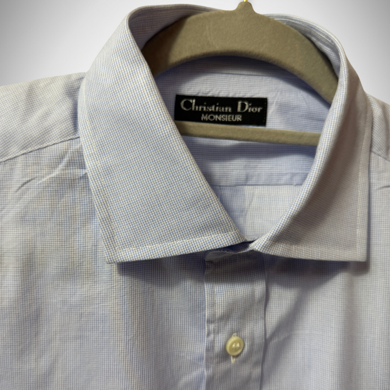 Christian Dior Vintage Monsieur Long-Sleeve Fine Stripe Dress Shirt in Light Blue thumbnail