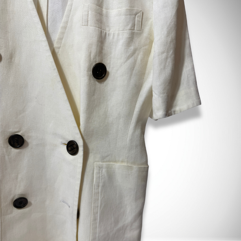 Yves Saint Laurent Vintage Diffusion Femmes Short-Sleeve Double-Breasted Linen Cream Blazer Jacket alternate view