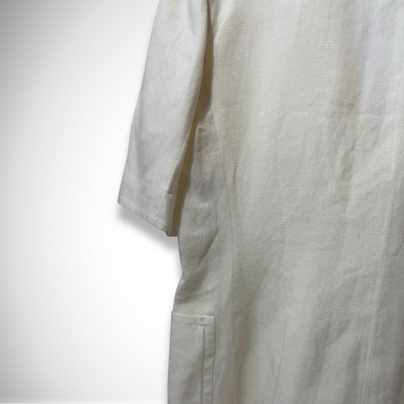 Yves Saint Laurent Vintage Diffusion Femmes Short-Sleeve Double-Breasted Linen Cream Blazer Jacket thumbnail