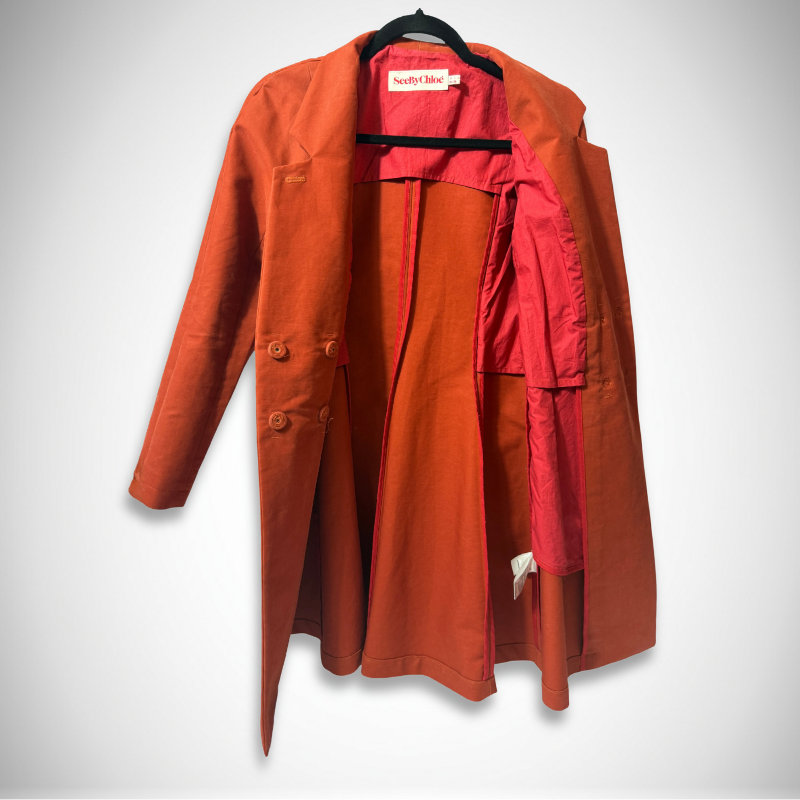 See by Chloé Rare Vintage Cut-Out High-Neck Double-Breasted Cotton Trench Coat in Rust Terracotta alternate view