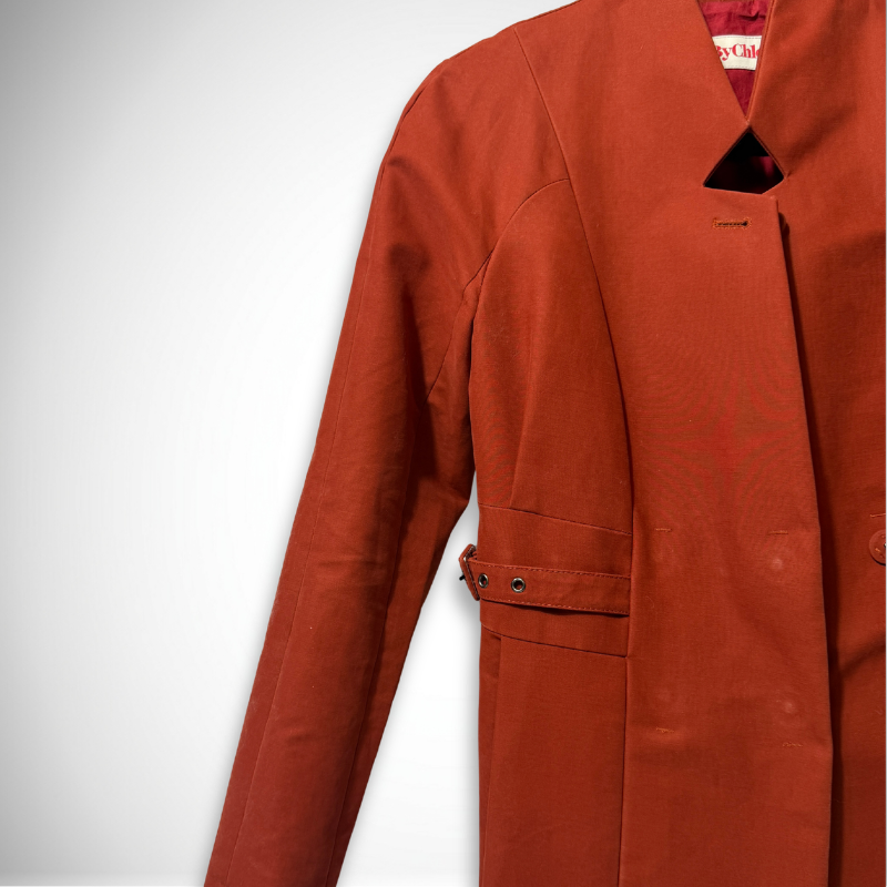 See by Chloé Rare Vintage Cut-Out High-Neck Double-Breasted Cotton Trench Coat in Rust Terracotta thumbnail