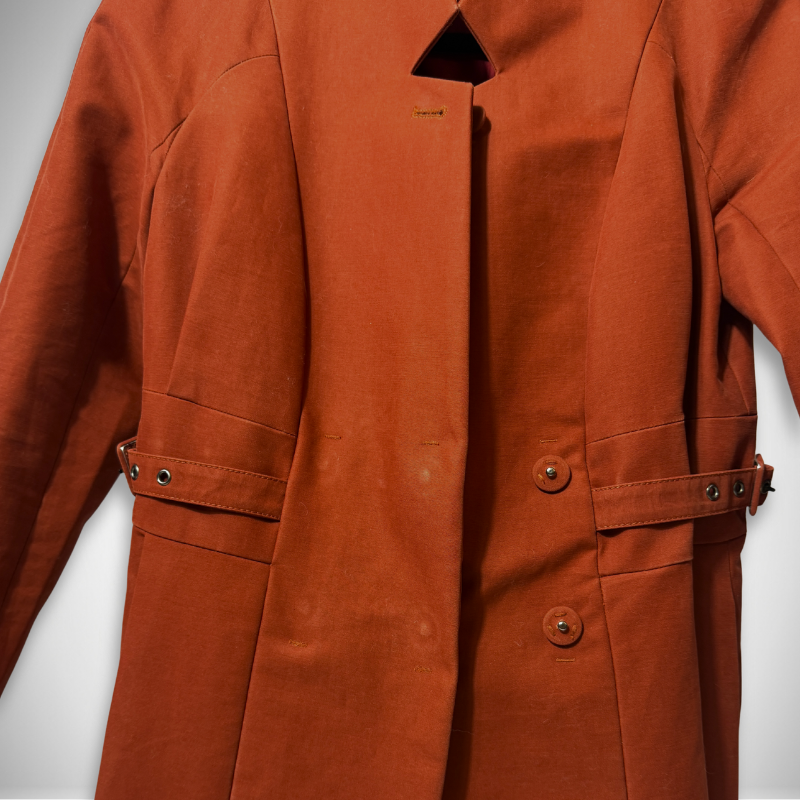 See by Chloé Rare Vintage Cut-Out High-Neck Double-Breasted Cotton Trench Coat in Rust Terracotta thumbnail