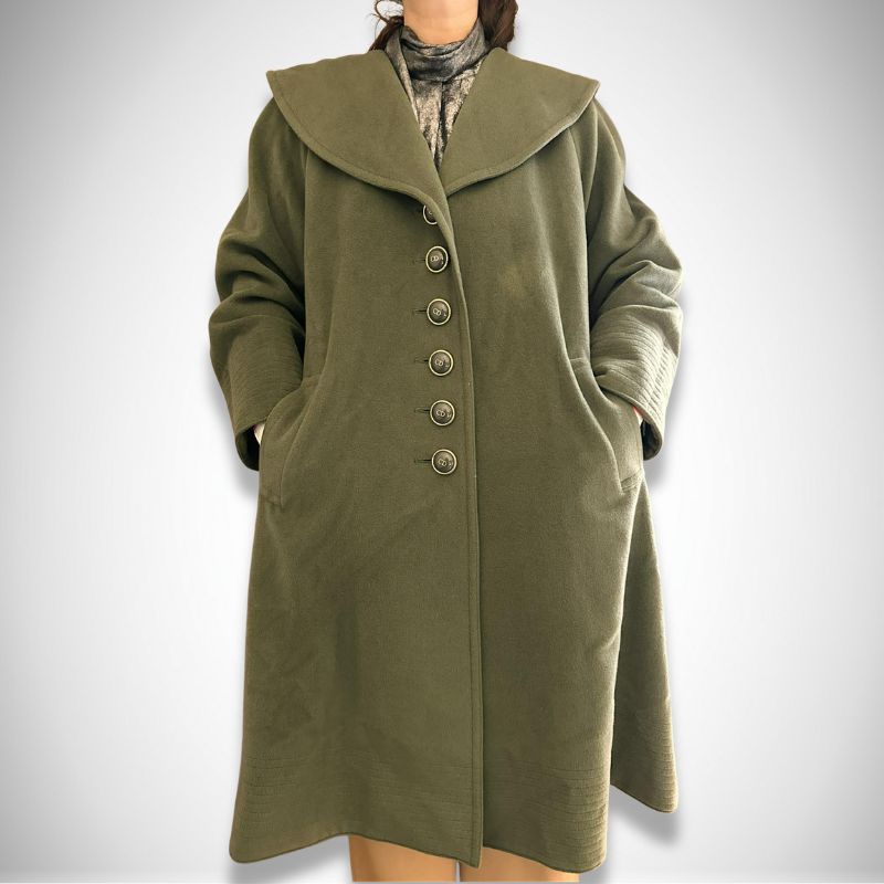 Christian Dior Vintage Olive Green Wool Shawl Collar Coat with CD Logo Buttons thumbnail