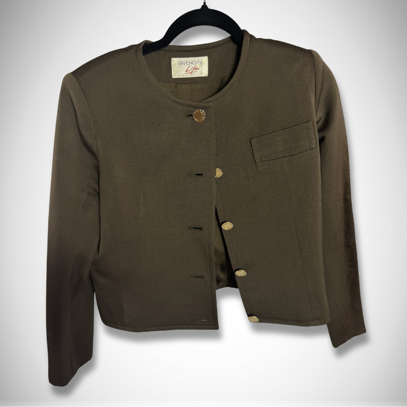 Givenchy Vintage Givenchy Life Collarless Crop Jacket & Skirt Suit Set in Brown alternate view