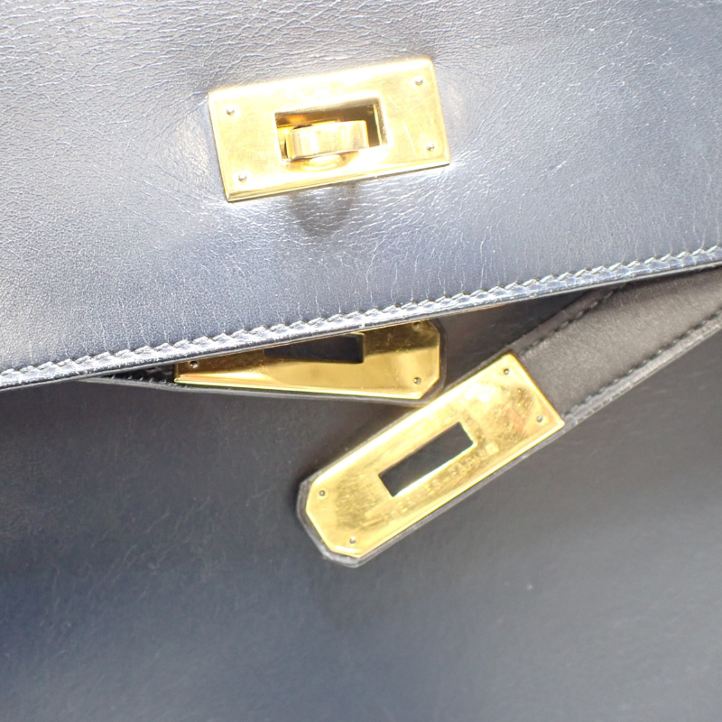 Hermès Vintage Kelly 35 Navy Box Calf Leather Handbag Gold Hardware alternate view