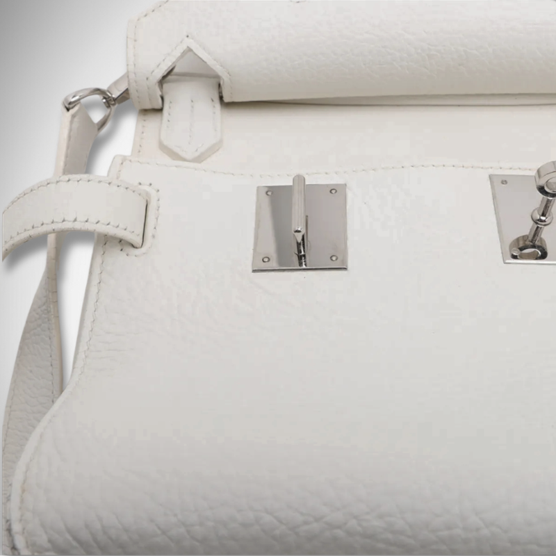 Hermès Jypsière 28 White Taurillon Clemence Leather Palladium Hardware thumbnail