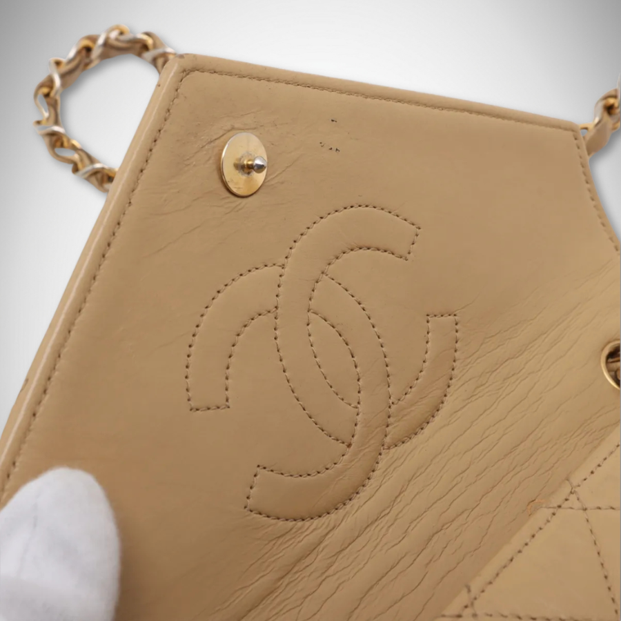 Chanel Rare Vintage Quilted Lambskin Mini Classic Single Flap Bag in Beige Gold Hardware thumbnail