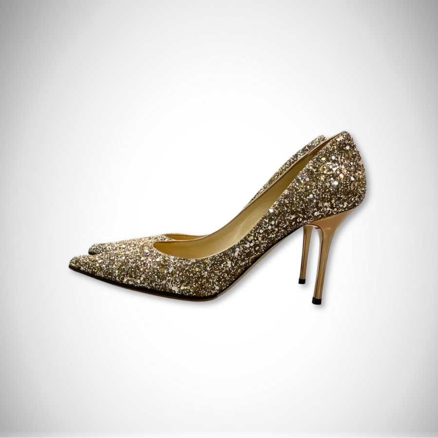 Jimmy Choo Romy 85 Champagne Coarse Glitter Pumps Pointe Toe Stiletto Heel alternate view