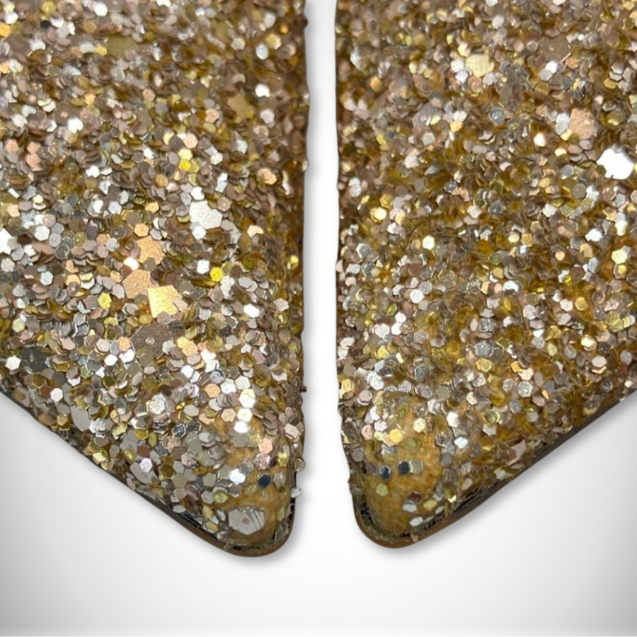Jimmy Choo Romy 85 Champagne Coarse Glitter Pumps Pointe Toe Stiletto Heel thumbnail