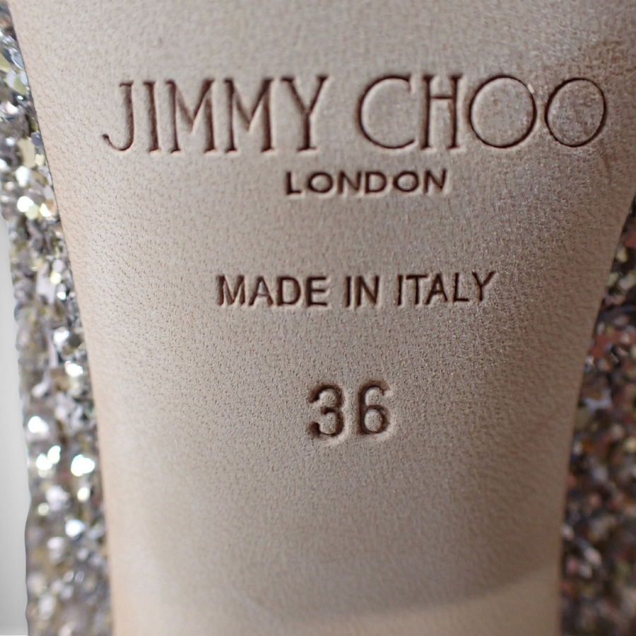 Jimmy Choo Romy 85 Champagne Coarse Glitter Pumps Pointe Toe Stiletto Heel thumbnail