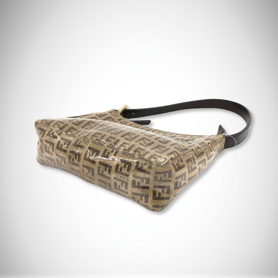 Fendi Vintage Zucchino FF Monogram Canvas Enamel Hand Bag in Tobacco Brown alternate view