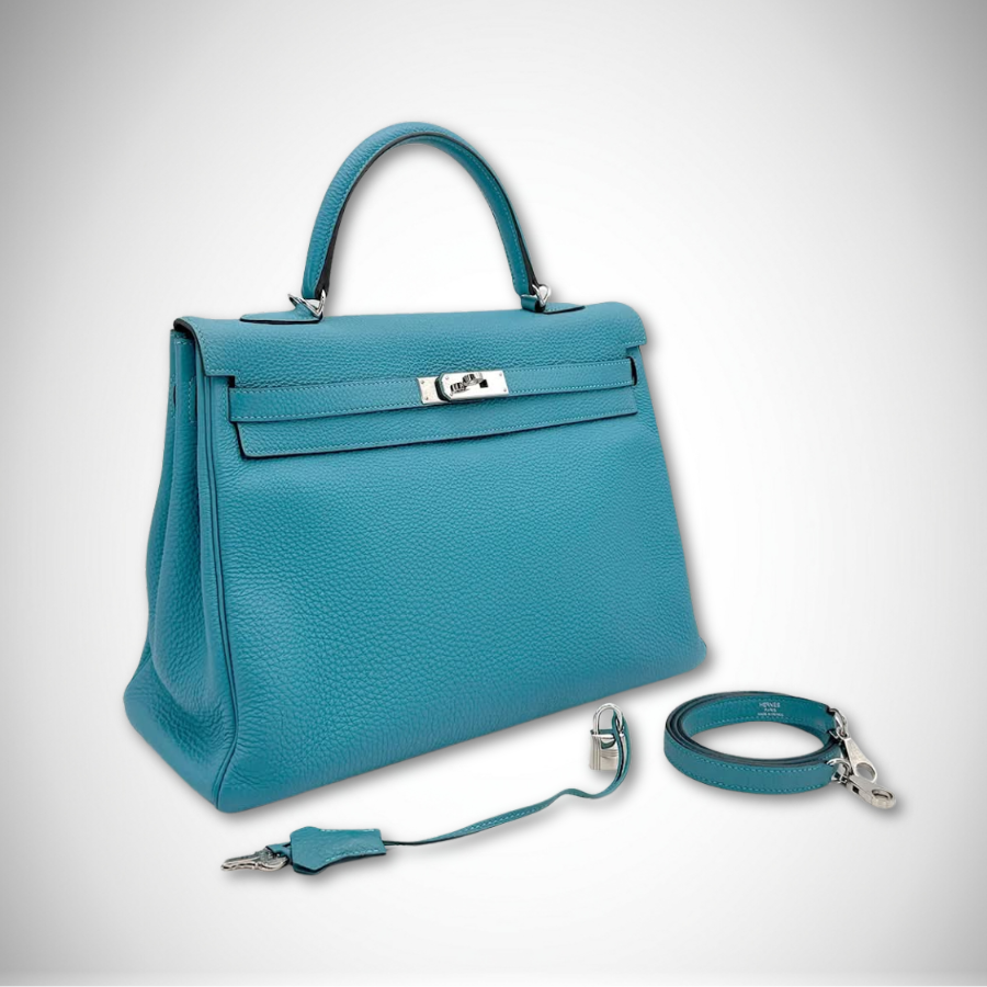 Hermès Kelly 35 Retourne in Turquoise Togo Leather Palladium Hardware Square R stamp (2014) alternate view