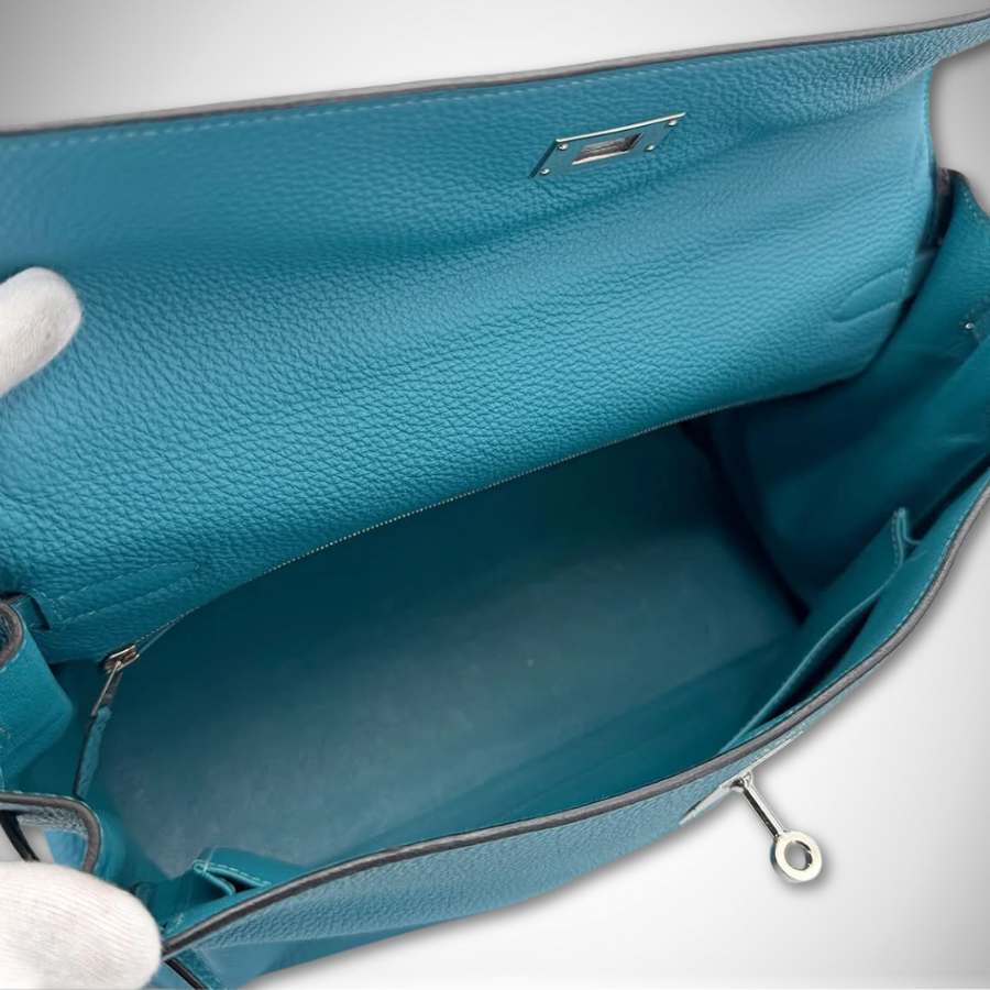 Hermès Kelly 35 Retourne in Turquoise Togo Leather Palladium Hardware Square R stamp (2014) thumbnail