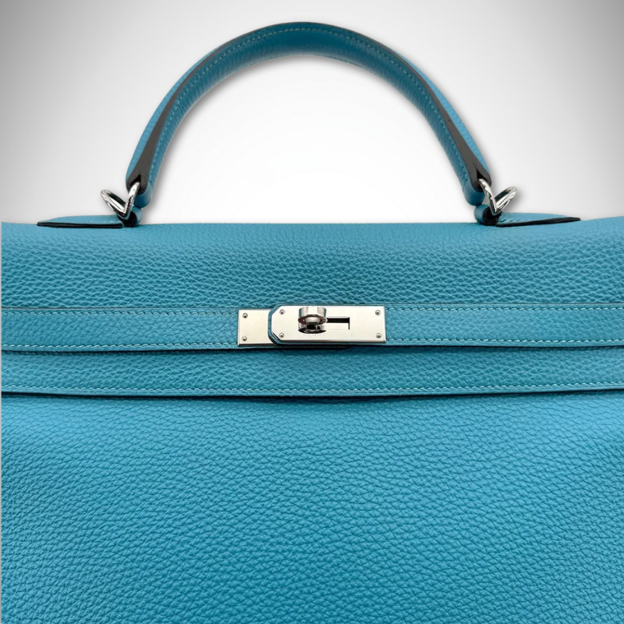 Hermès Kelly 35 Retourne in Turquoise Togo Leather Palladium Hardware Square R stamp (2014) thumbnail