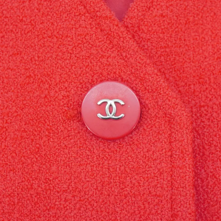 Chanel Vintage Red Wool Coco Button Tweed Coat 1996 (Size 40) thumbnail