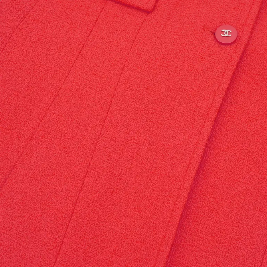 Chanel Vintage Red Wool Coco Button Tweed Coat 1996 (Size 40) thumbnail