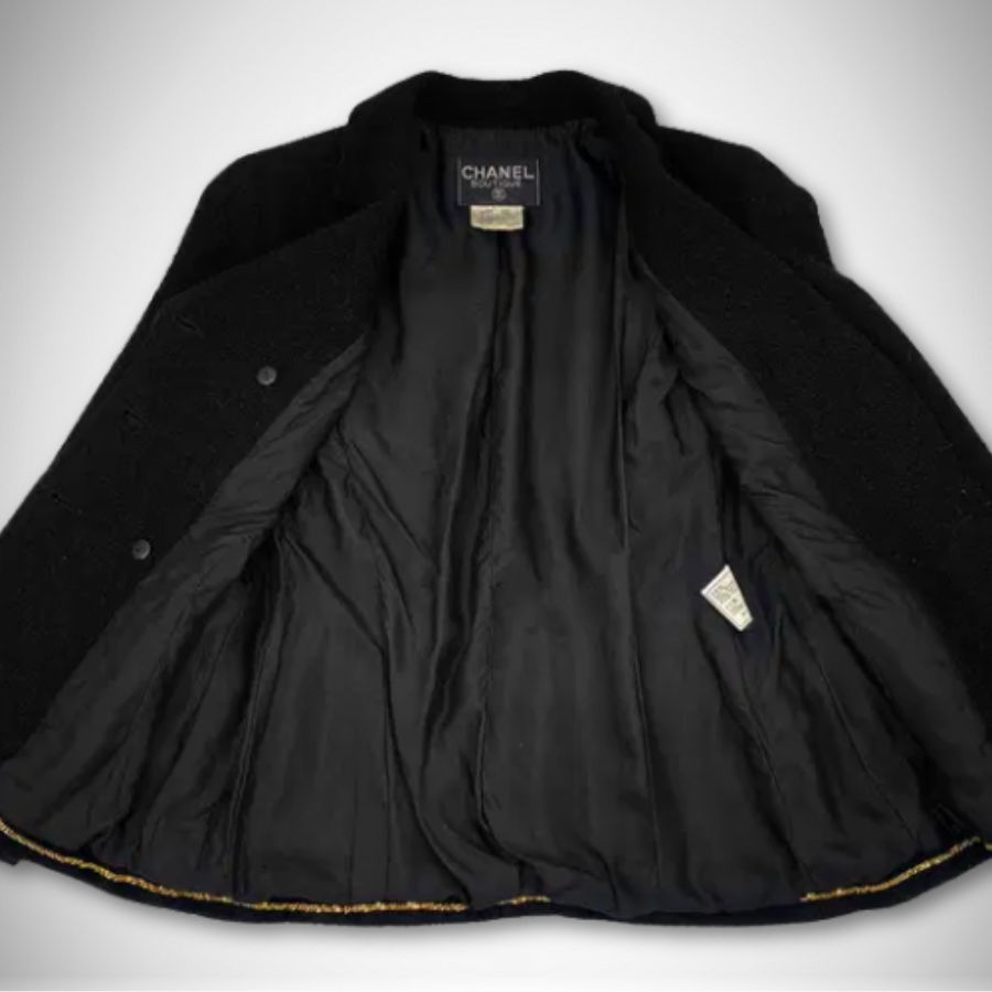 Chanel Vintage Black Wool 1995 Runway Logo Coco Button Tweed Jacket – FR 38 alternate view