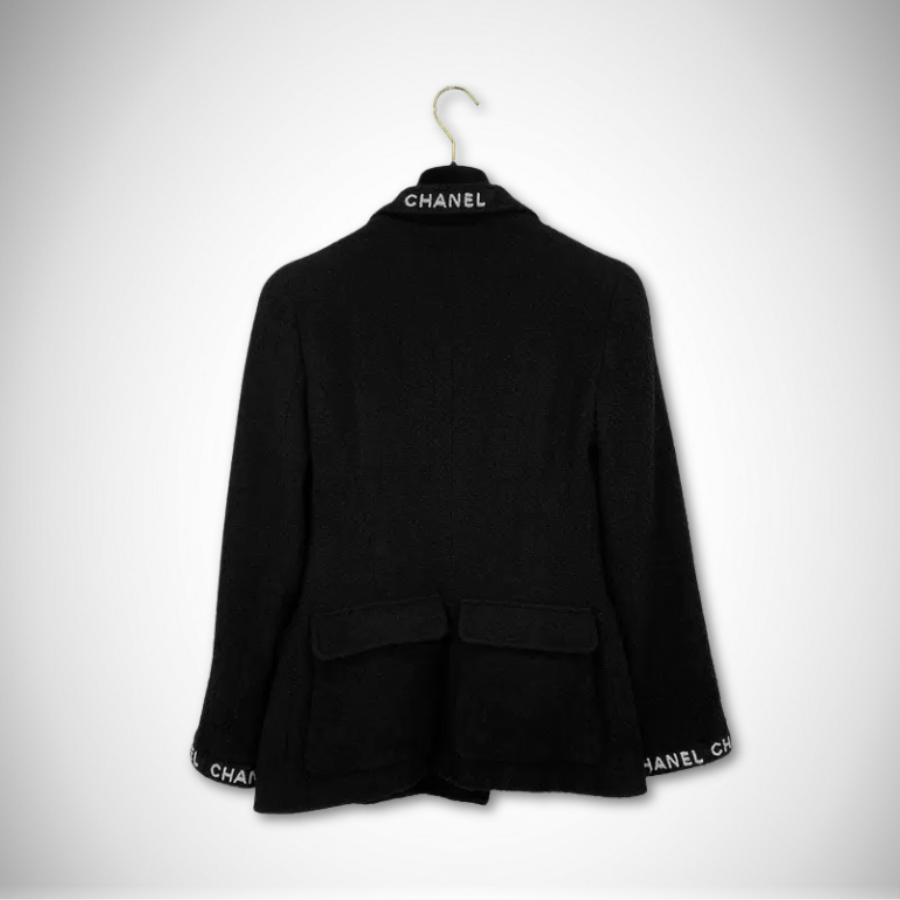 Chanel Vintage Black Wool 1995 Runway Logo Coco Button Tweed Jacket – FR 38 thumbnail