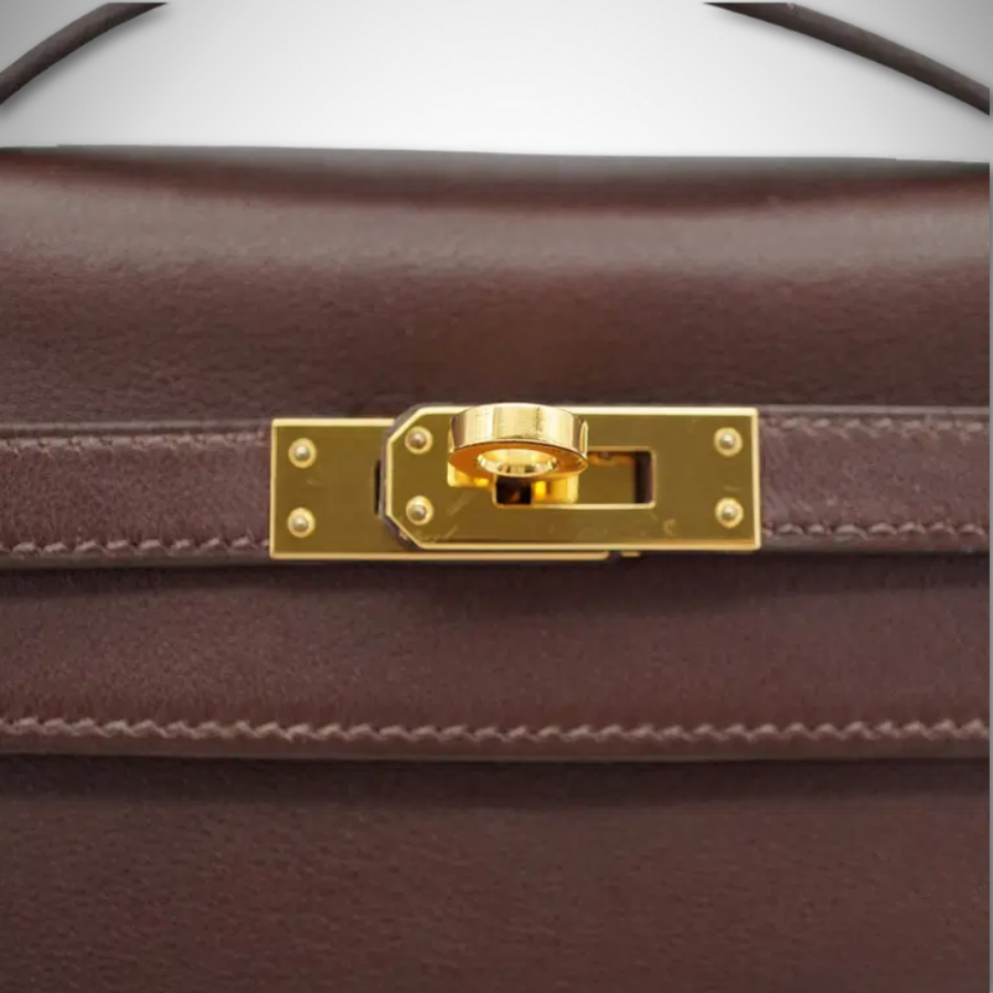 Hermès Kelly Pochette Sellier Havane Evergrain Palladium Hardware Square J (2006) thumbnail