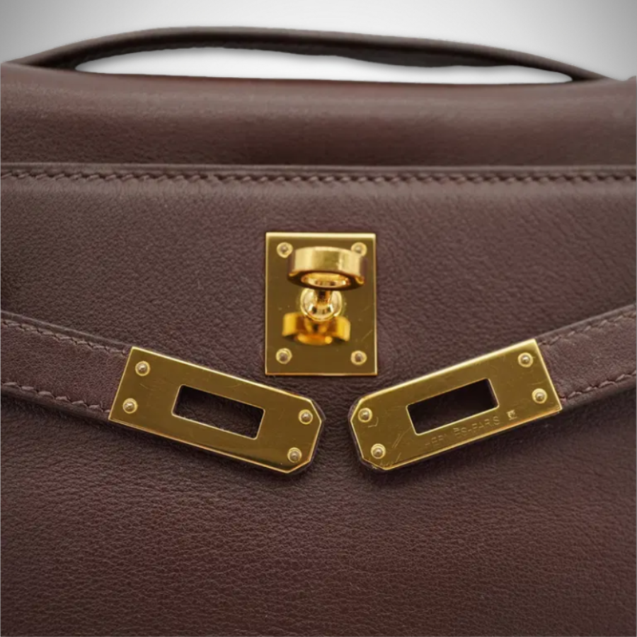 Hermès Kelly Pochette Sellier Havane Evergrain Palladium Hardware Square J (2006) thumbnail
