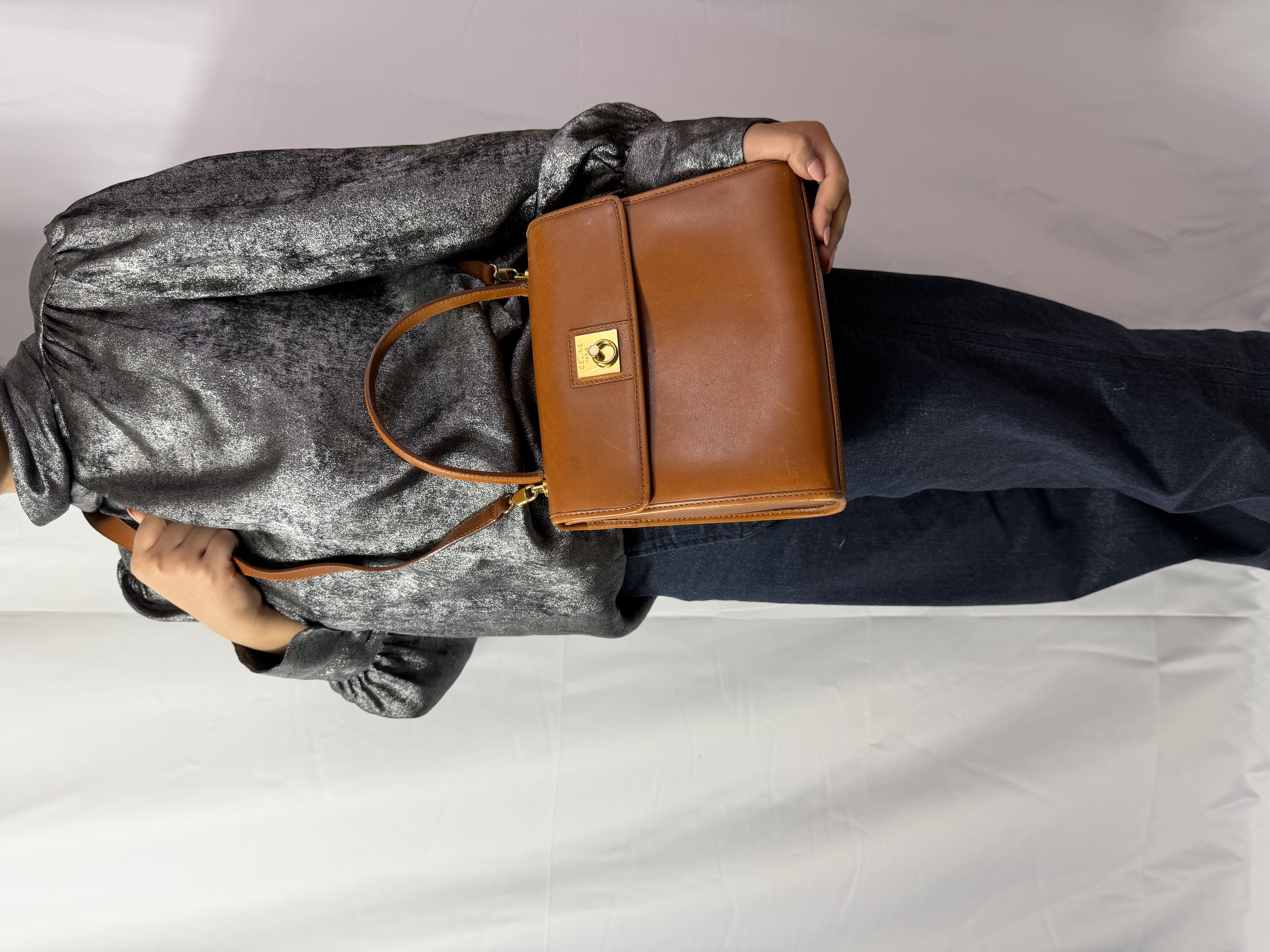 Celine Vintage Box Leather Ring Clasp Top Handle Bag thumbnail