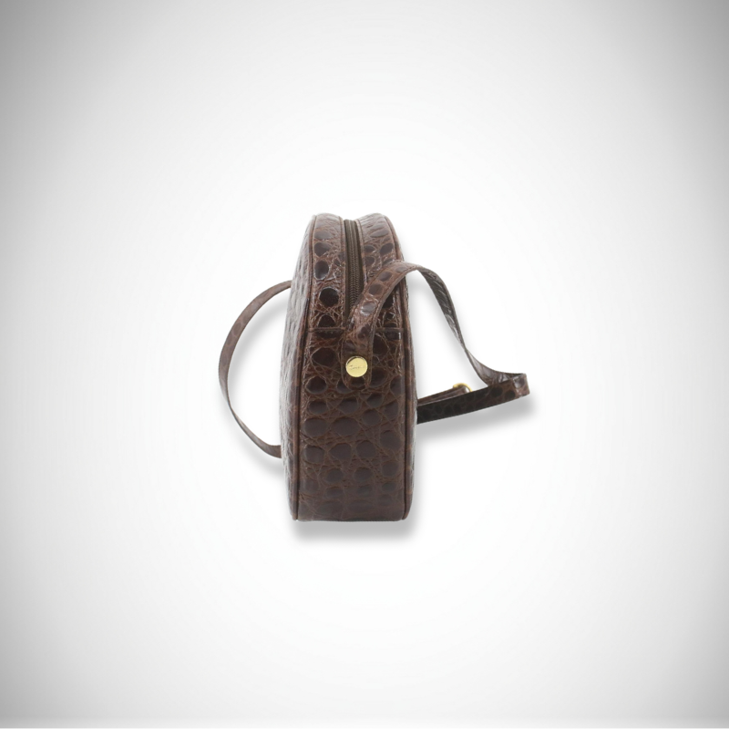 Vintage Ferragamo Vara Croc-Embossed Leather Half-Moon Crossbody Bag thumbnail