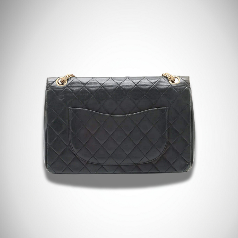 Chanel Archival Matelassé Lambskin Double Flap Double Chain Bag Black Gold Metal Fittings alternate view