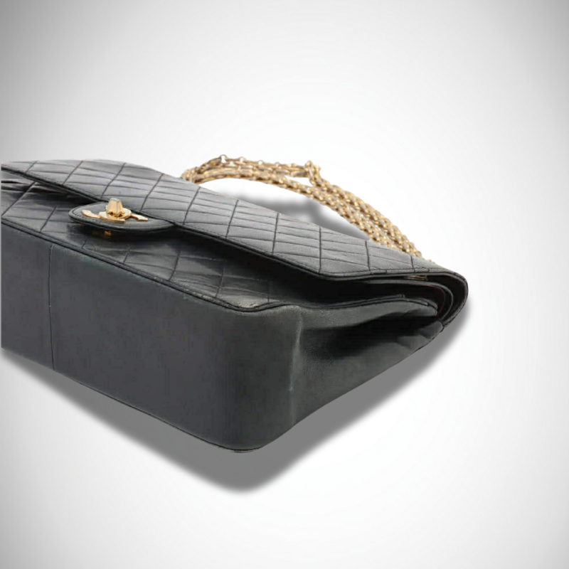 Chanel Matelassé Lambskin Double Flap Double Chain Bag Black Gold Metal Fittings thumbnail