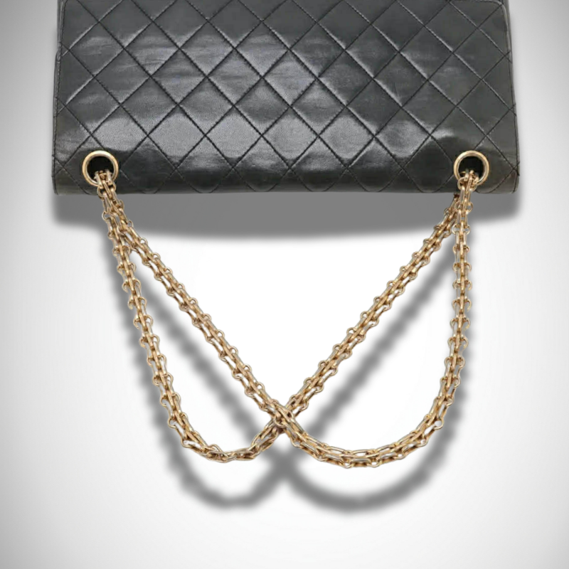 Chanel Matelassé Lambskin Double Flap Double Chain Bag Black Gold Metal Fittings thumbnail