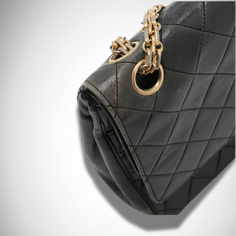 Chanel Matelassé Lambskin Double Flap Double Chain Bag Black Gold Metal Fittings thumbnail