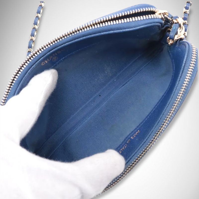 Chanel Archival Caviar Quilted Small Clutch in Light Blue thumbnail