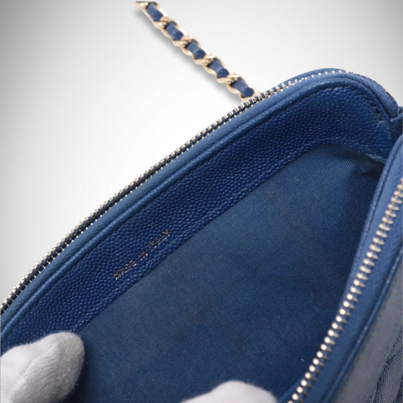 Chanel Archival Caviar Quilted Small Clutch in Light Blue thumbnail