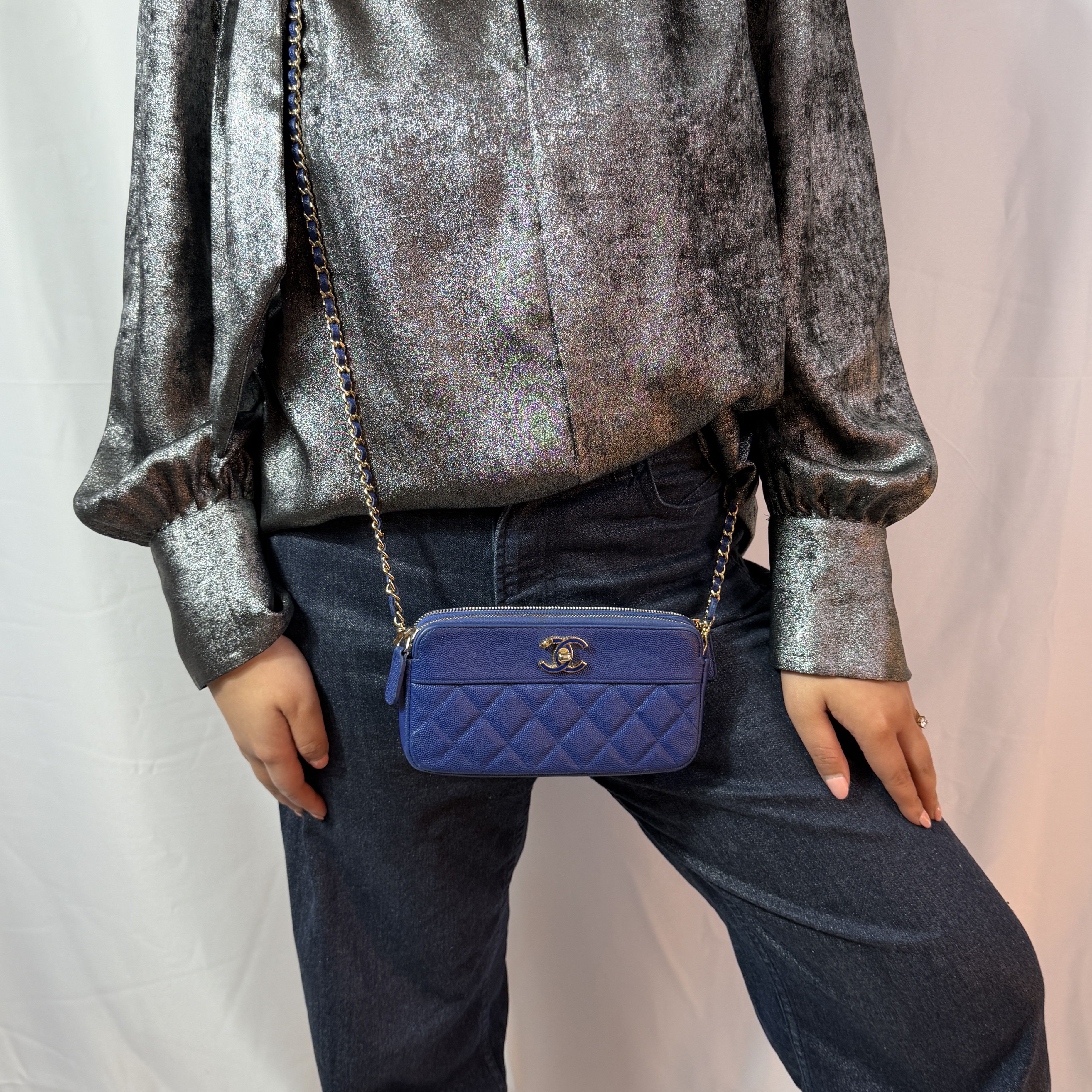 Chanel Caviar Quilted Small Clutch in Light Blue thumbnail