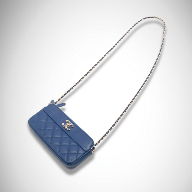 Chanel Archival Caviar Quilted Small Clutch in Light Blue thumbnail