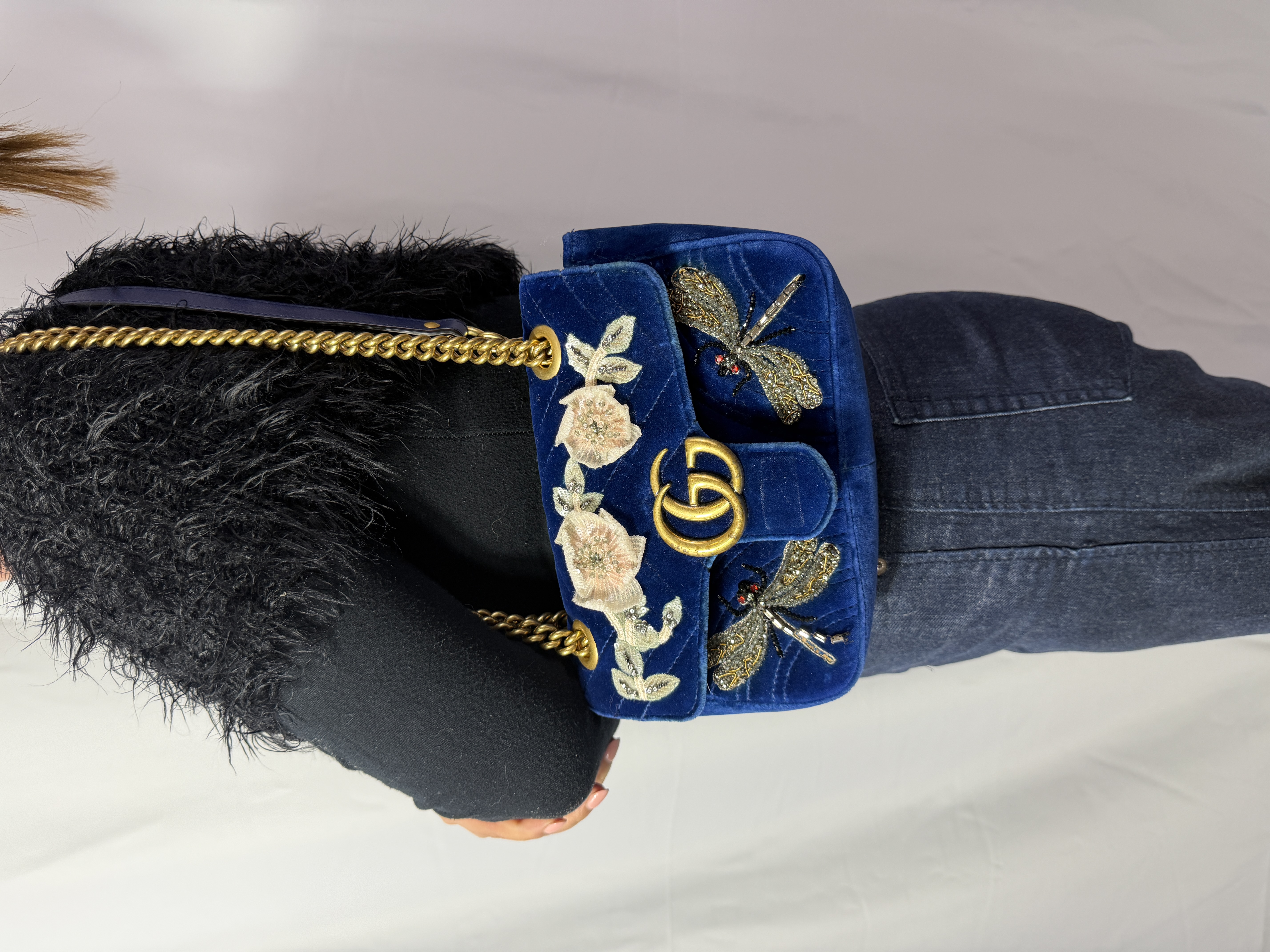 Gucci Velvet Matelassé Embroidered Mini GG Marmont Shoulder Bag thumbnail