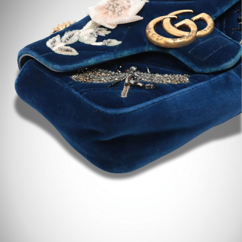 Gucci Velvet Matelassé Embroidered Mini GG Marmont Shoulder Bag thumbnail