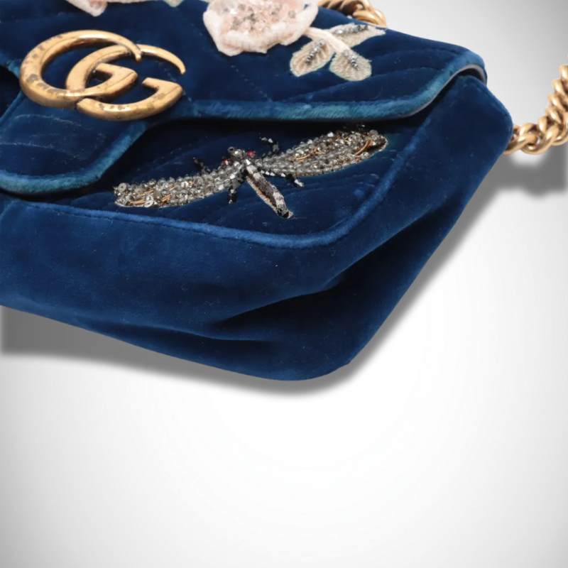 Gucci Velvet Matelassé Embroidered Mini GG Marmont Shoulder Bag thumbnail