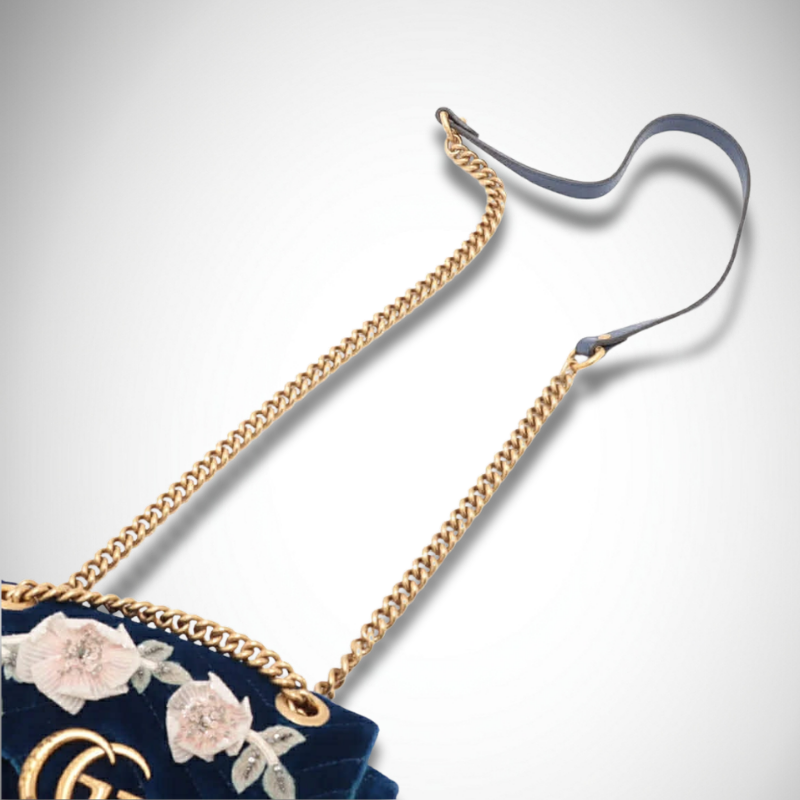 Gucci Velvet Matelassé Embroidered Mini GG Marmont Shoulder Bag thumbnail