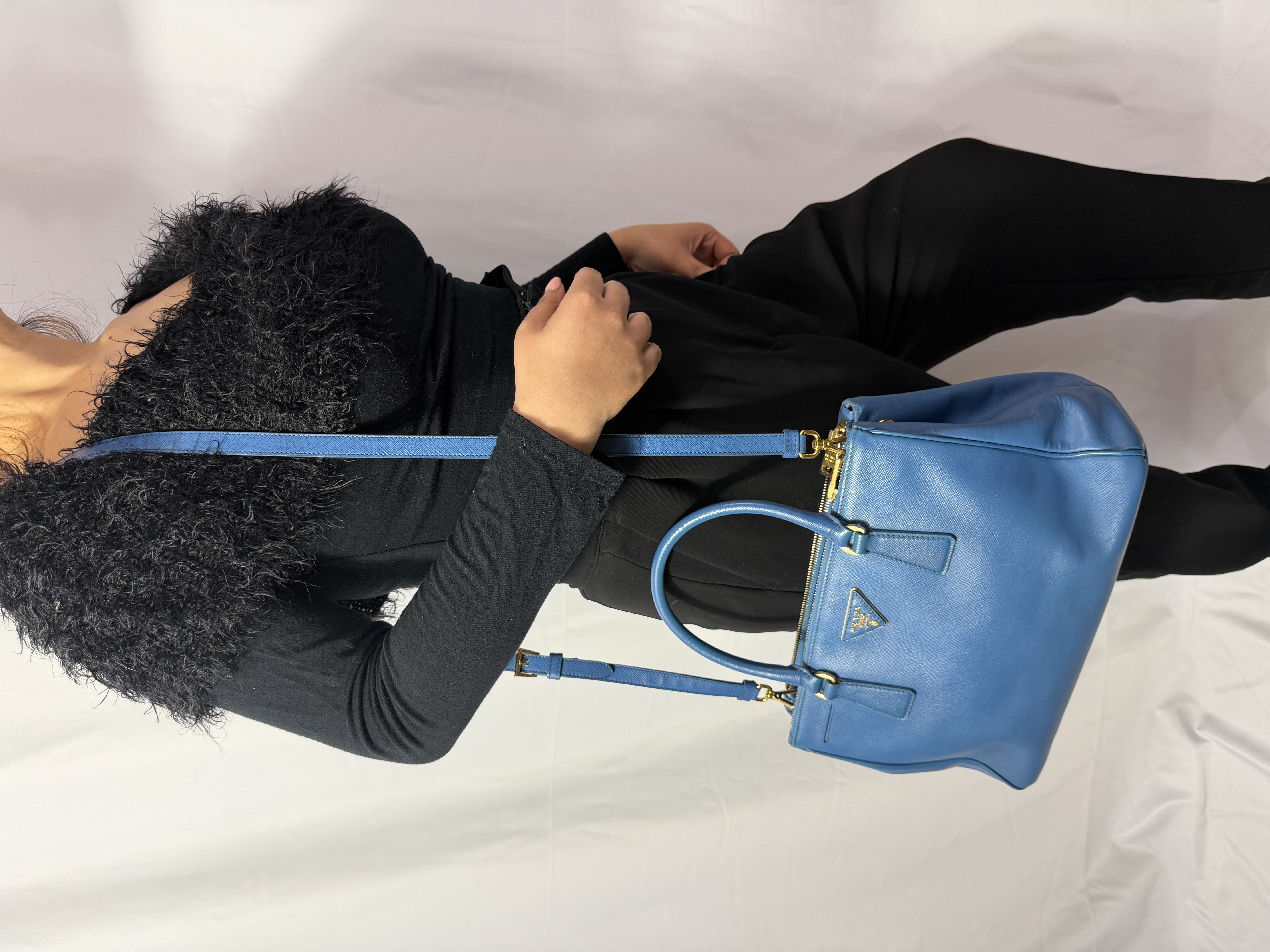 Prada Blue Saffiano Leather 2-Way Top Handle Bag thumbnail