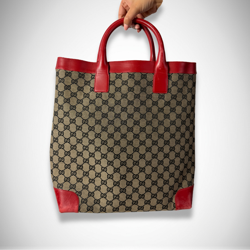 Gucci Vintage GG Supreme Canvas Tote Bag with Red Leather Trim thumbnail