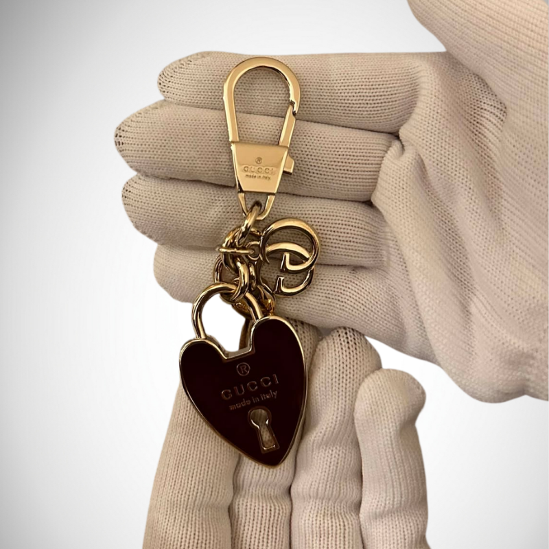 Gucci Vintage Heart-shaped Lock Keychain Red Enamel and Gold-tone Hardware alternate view