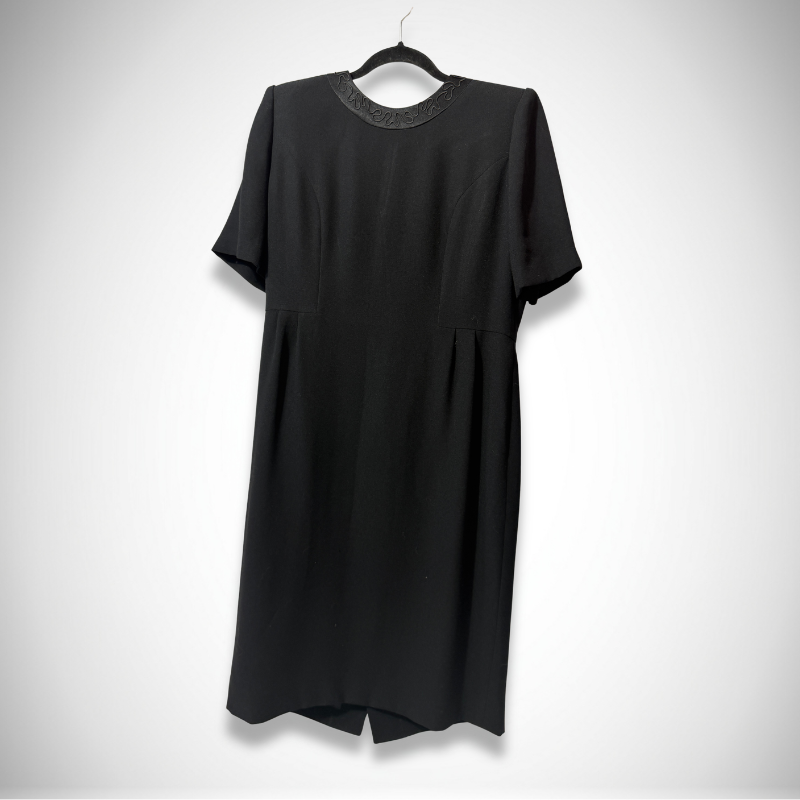 Givenchy Vintage Hi-Formal Embroidered Neckline Short-Sleeve Dress in Black