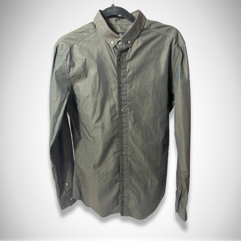 D&G Dolce & Gabbana Vintage Slim-Fit Ruched Placket Dress Shirt in Dark Grey