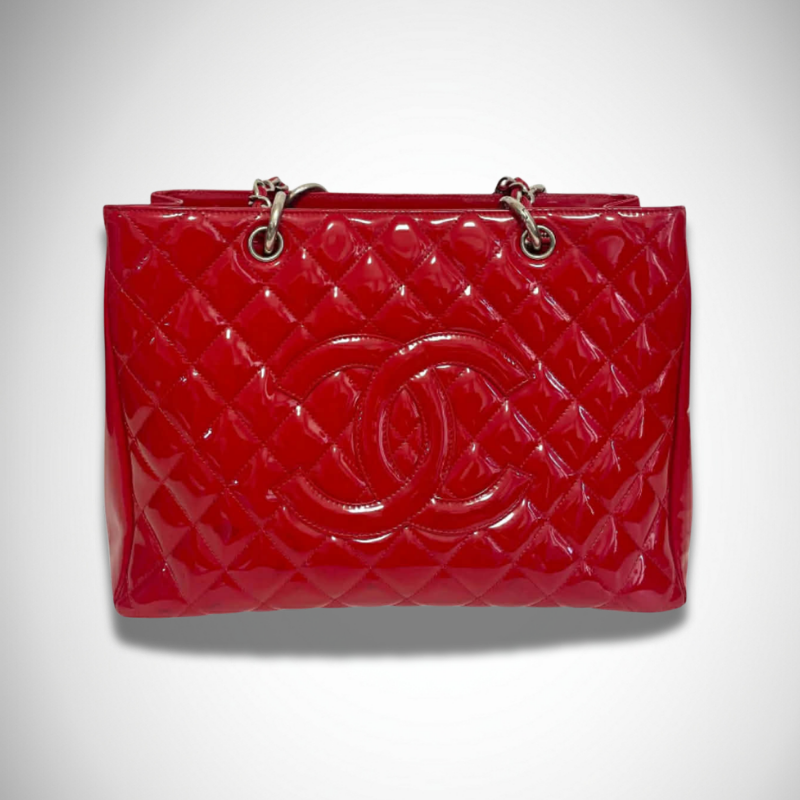 Chanel Vintage Patent Leather Grand Shopping Tote (GST) in Red