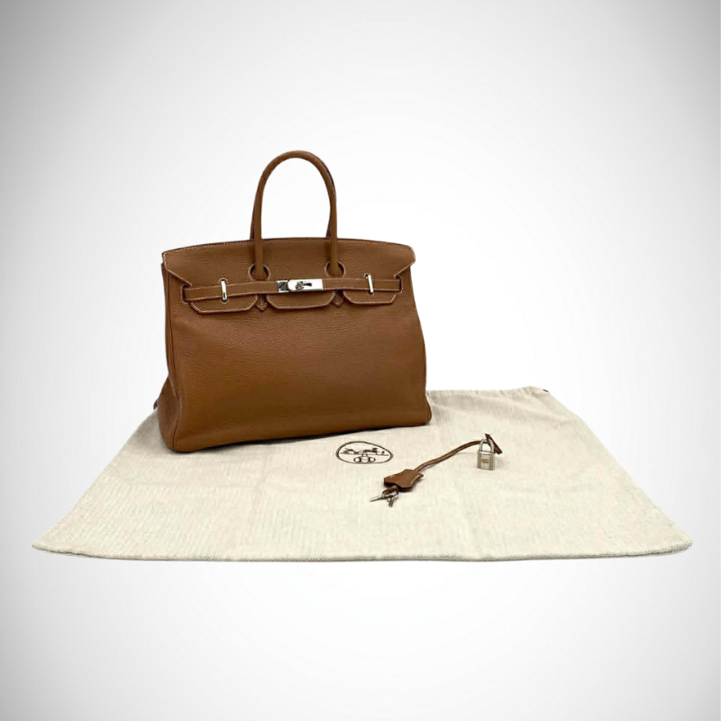 Hermès Birkin 35 Retourne Gold Togo Calfskin Leather Palladium-Plated Hardware