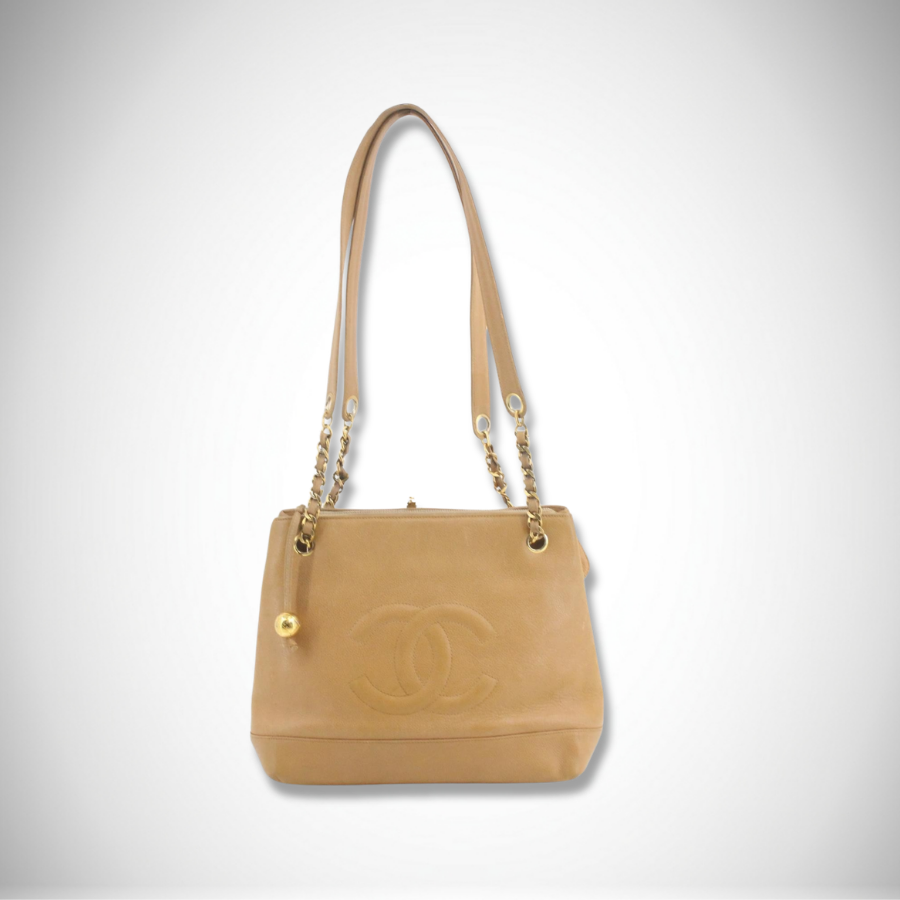 Chanel Vintage Caviar Double Zipper Shoulder Bag with CC Ball Charms
