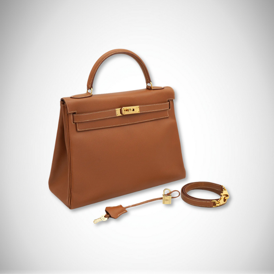 Hermès Vintage Archival Kelly 32 Retourne Gold Courchevel Leather ☐A Gold Hardware