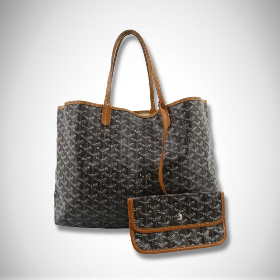 Goyard Rare Saint Louis PM Tote Bag Black/Tan with Pouch