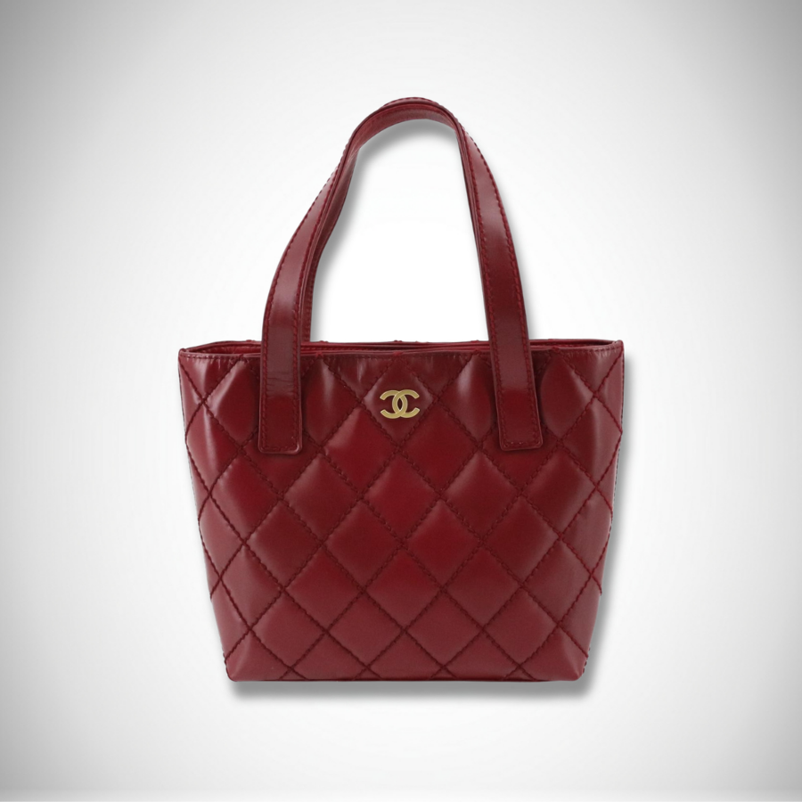 Chanel Vintage Wild Stitch Coco Mark Tote Bag in Red/Burgundy
