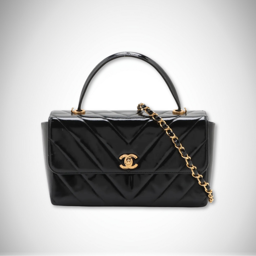 Chanel Rare Vintage Chevron V-Stitch 2-Way Handbag